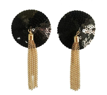 Cache-tétons nippies sequin noir chaines dorées pompons