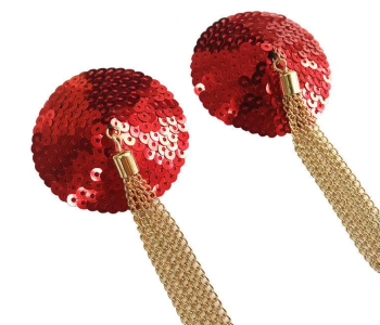 Cache-tétons nippies sequin rouge chaines dorées pompons