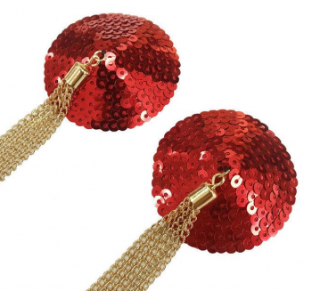 Cache-tétons nippies sequin rouge chaines dorées pompons