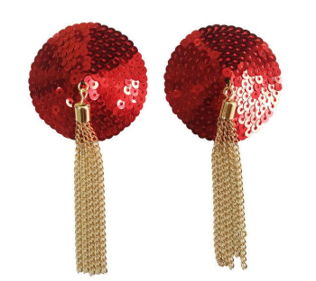 Cache-tétons nippies sequin rouge chaines dorées pompons