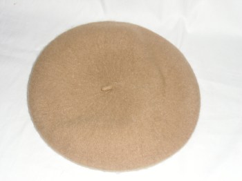 Béret beige foncé rétro pinup rond 28cm en laine mélangée