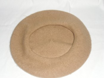 Béret beige foncé rétro pinup rond 28cm en laine mélangée