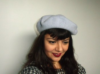 Béret gris rétro pinup rond 28cm en laine mélangée