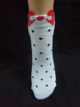 Chaussettes blanches à pois noirs "Red bow"