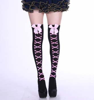 chaussettes-montantes-noires-originales-os-bones-roses