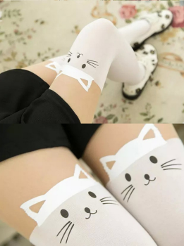 Collants harajuku kawaii tête de chats blancs