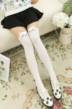 Collants harajuku kawaii tête de chats blancs