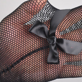 Collants couture résilles noirs pin-up noeud cheville