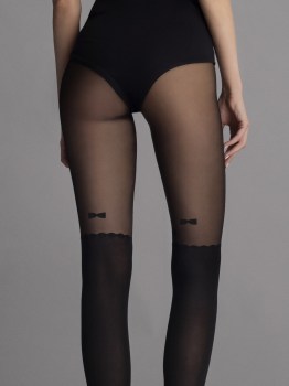 Collants noirs effet chaussettes à petits noeuds à l'arrière