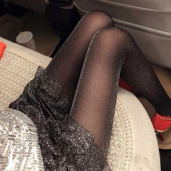 Collants voile noirs à effet paillettes argentées