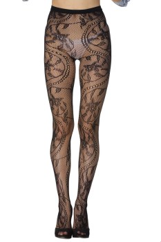 Collants résilles noirs motifs floraux sexy