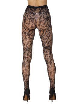 Collants résilles noirs motifs floraux sexy