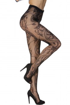 Collants résilles noirs motifs floraux sexy