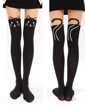 Collants harajuku kawaii tête de chats noirs