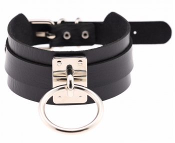 collier-bdsm-simili-cuir-noir-anneau-argente-1