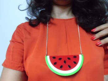 Collier original tranche de pastèque fruit acrylique