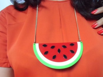 Collier original tranche de pastèque fruit acrylique