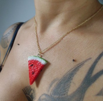 Collier original tranche de pastèque fruits tropicaux