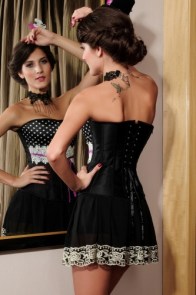 Corset noir à pois pour pin-ups "Burlesque glamour"