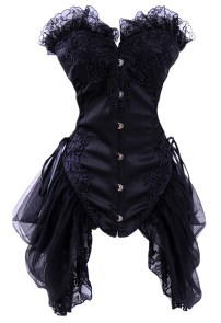 Corset burlesque pinup noir à traîne lacé sur les flancs