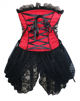 Corset burlesque pinup rouge et noir à traîne lacée