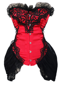 Corset burlesque pinup rouge et noir à traîne lacée