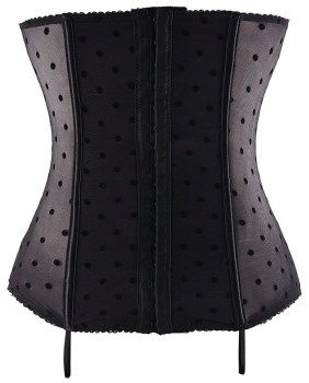 Corset glamour noir bi-matière satin et pois