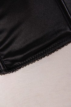 Corset glamour noir bi-matière satin et pois