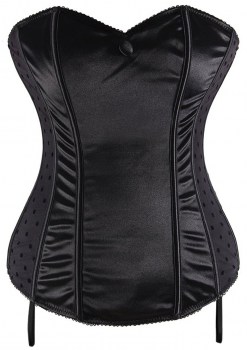 Corset glamour noir bi-matière satin et pois