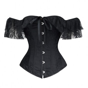 Corset noir dentelle épaules dégagées victorien