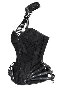 Corset noir gothique armatures hanches simili cuir