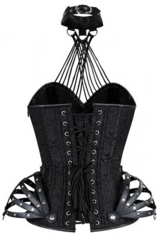 Corset noir gothique armatures hanches simili cuir