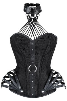 Corset noir gothique armatures hanches simili cuir