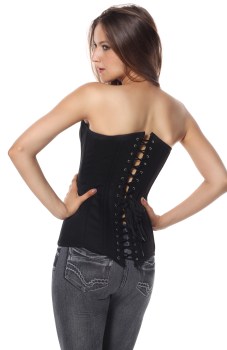 Corset long noir armatures métalliques acier lacet