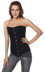 Corset long noir armatures métalliques acier lacet