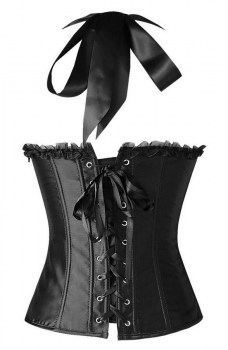 Corset rétro cancan noir dos-nu glamour ruban