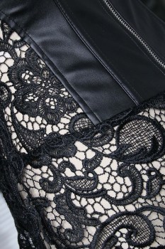 Corset simili cuir et dentelle noir rock et glamour