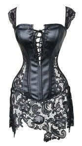 Corset simili cuir et dentelle noir rock et glamour