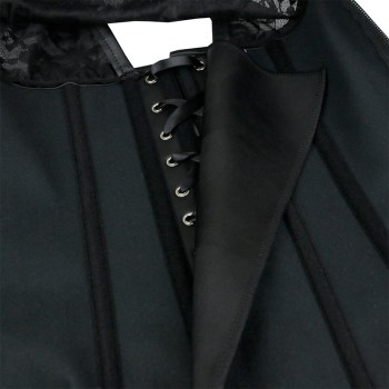 Corset zippé noir simili-cuir et dentelle goutte d'eau