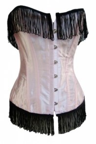 Corset rétro rose à franges noires "Pin-up' fringes"