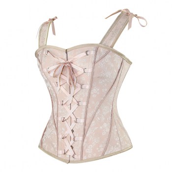 Corset rétro rose abricot à bretelles armatures métal