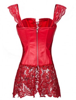 Corset simili cuir et dentelle rouge rock et glamour