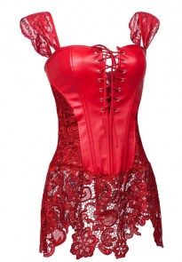 Corset simili cuir et dentelle rouge rock et glamour