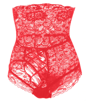 Culotte taille haute rouge en dentelle lacée au bas du dos