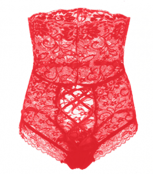 Culotte taille haute rouge en dentelle lacée au bas du dos