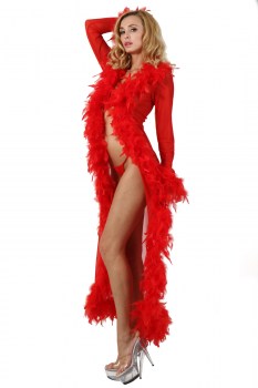 Déshabillé peignoir Hollywood pin-up rouge à plumes