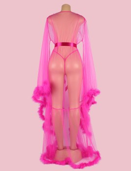 deshabille-robe-de-nuit-diva-transparent-plumes-roses-fuchsia-2