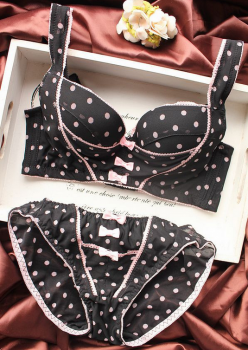 Ensemble lingerie soutien-gorge et culotte pin-up noir à pois