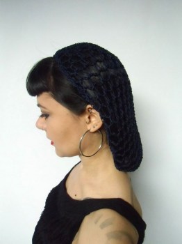 Filet à cheveux snood bleu marine rétro crochet pinups