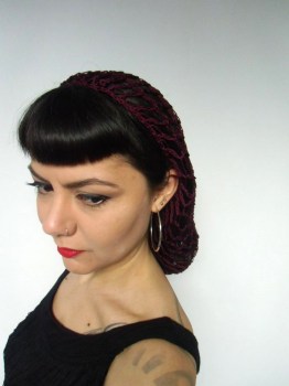 Filet à cheveux snood bordeaux rétro crochet pinups